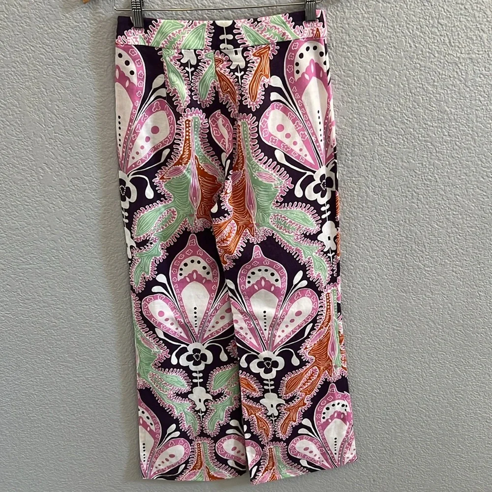 ZARA Linen Blend Floral Wide Leg Pants Size XS